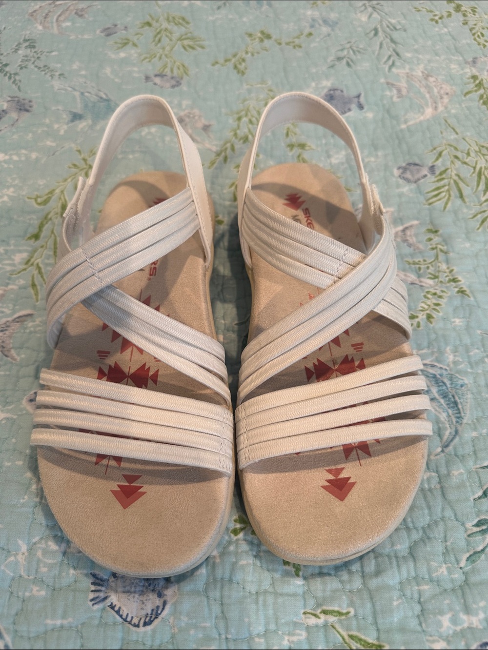 Skechers White Elastic Crisscross Slingback Sandals